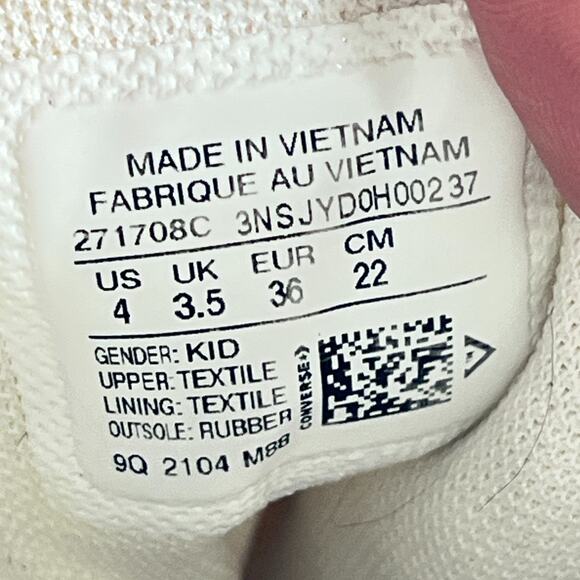 Converse Chuck Taylor All Star White Hearts Platform Shoes 271708C Youth Size 4 - Picture 9 of 10